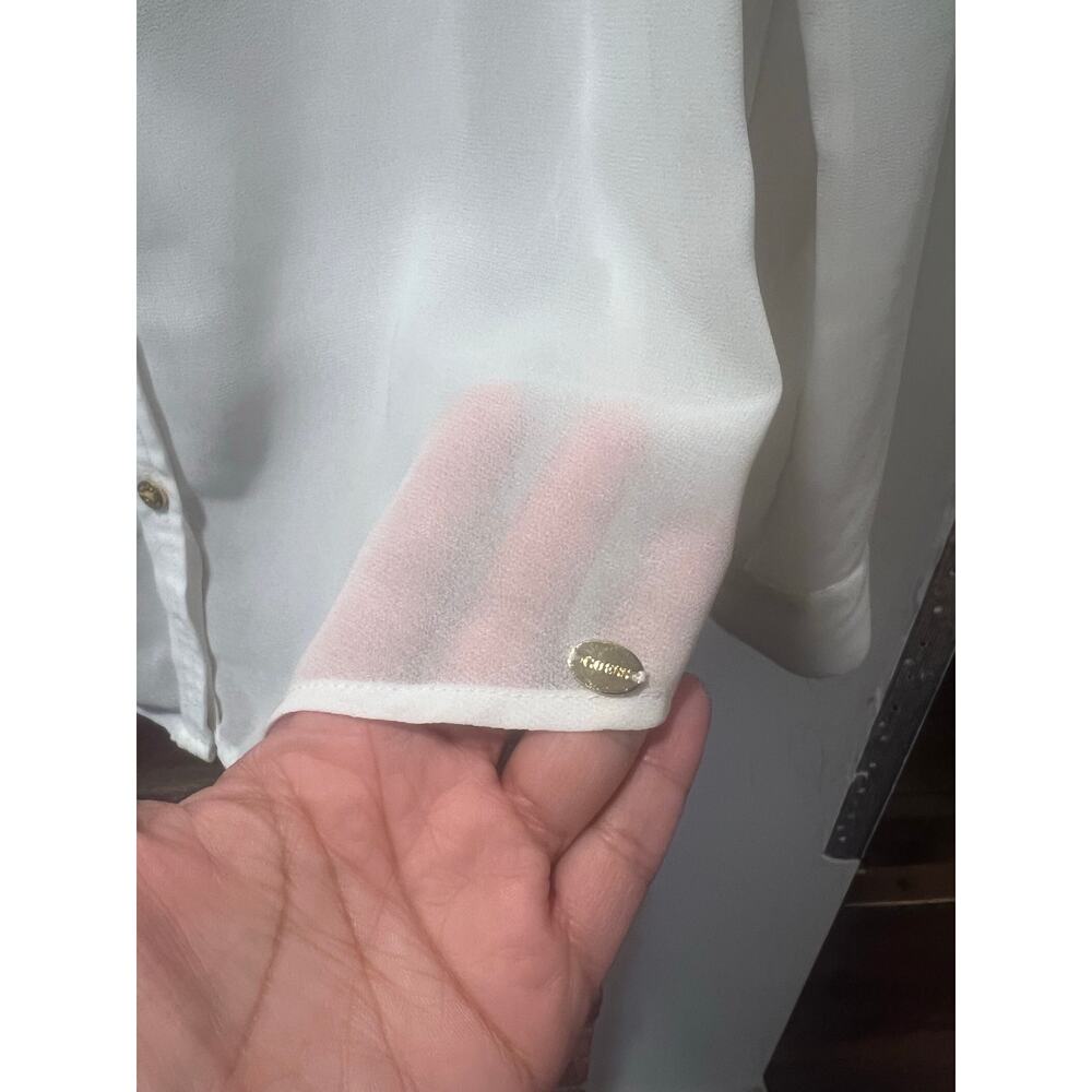 Guess Professional Women's White Utility Shirt Gold Buttons XS - Picture 5 of 7